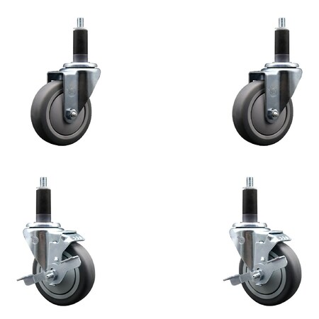 Service Caster 4'' SS Thermoplastic Rubber Wheel Swivel 1-1/8'' Expanding Stem Caster Set 2 Brakes, 4PK SCC-SSEX20S414-TPRB-2-TLB-2-118